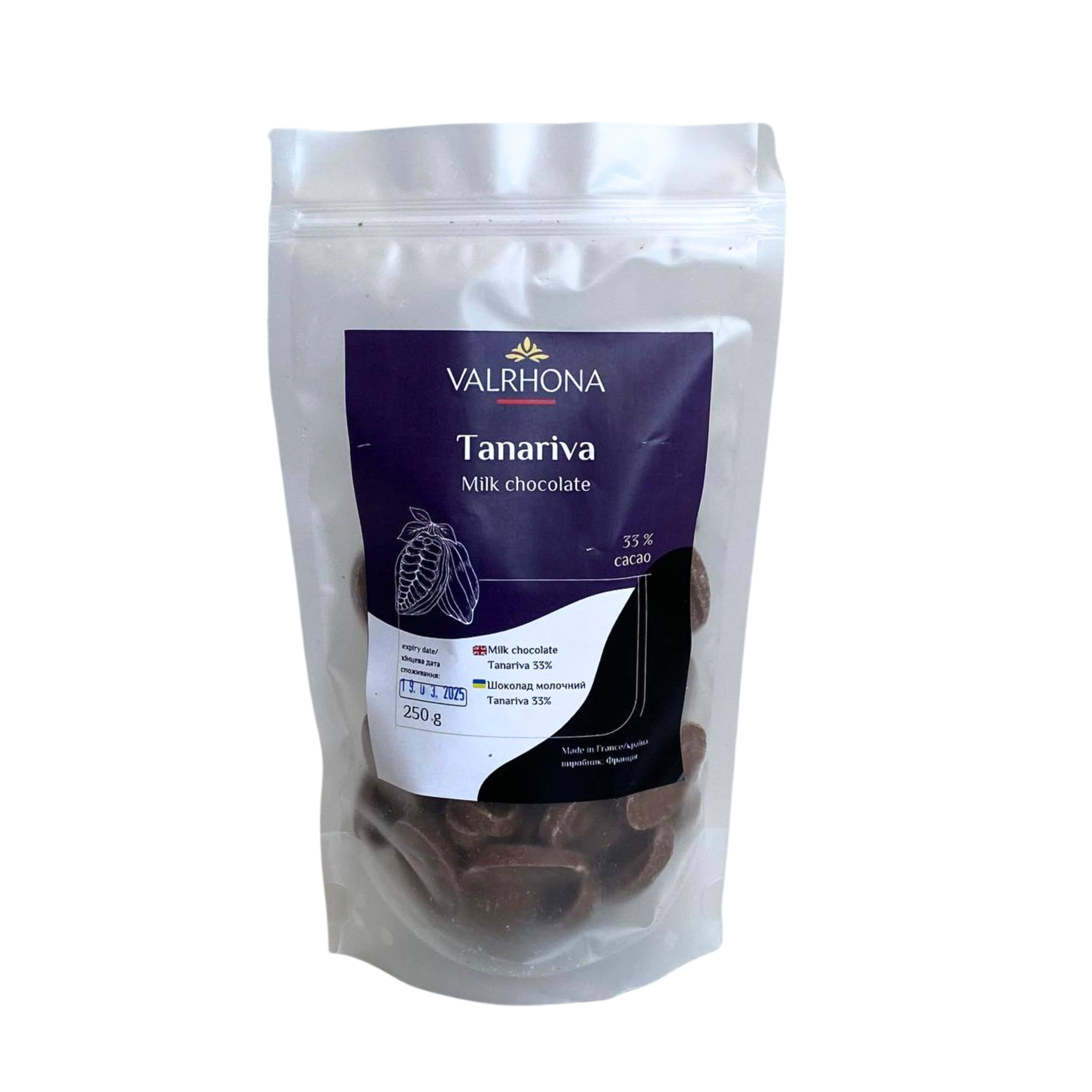 Шоколад молочний Tanariva 33% Valrhona 250 г 
